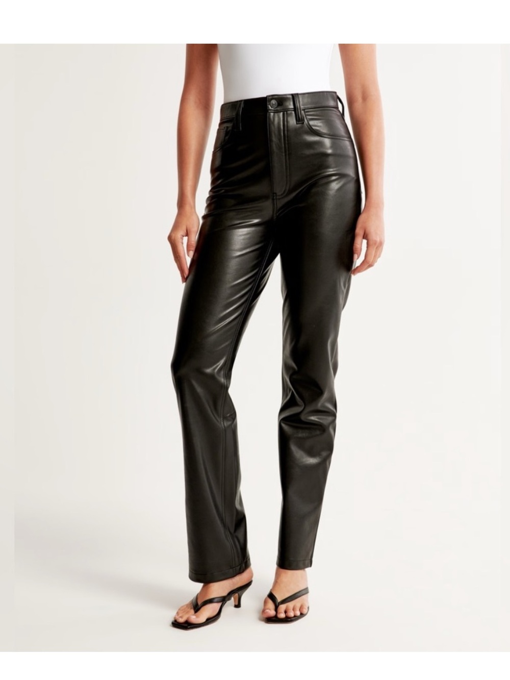 Abercrombie & Fitch Women's black 90s straight ultra hi rise faux leather pant